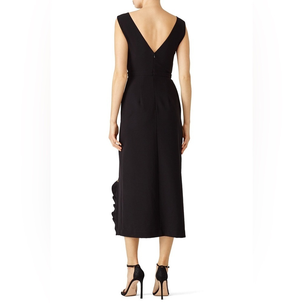 SALONI Marley Button-Embellished Ruffle Midi Dress in Black Size 2 Slit Elegant - Picture 10 of 15